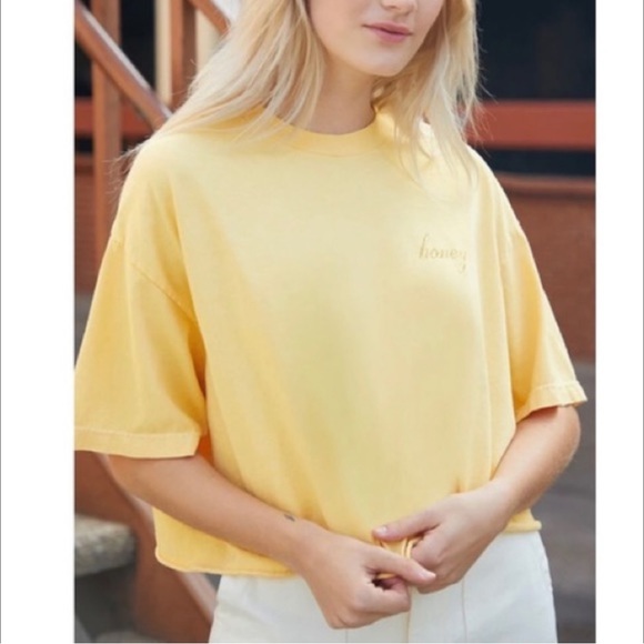 Brandy Melville Tops - J. Galt honey embroidered cropped tee shirt with raw hem